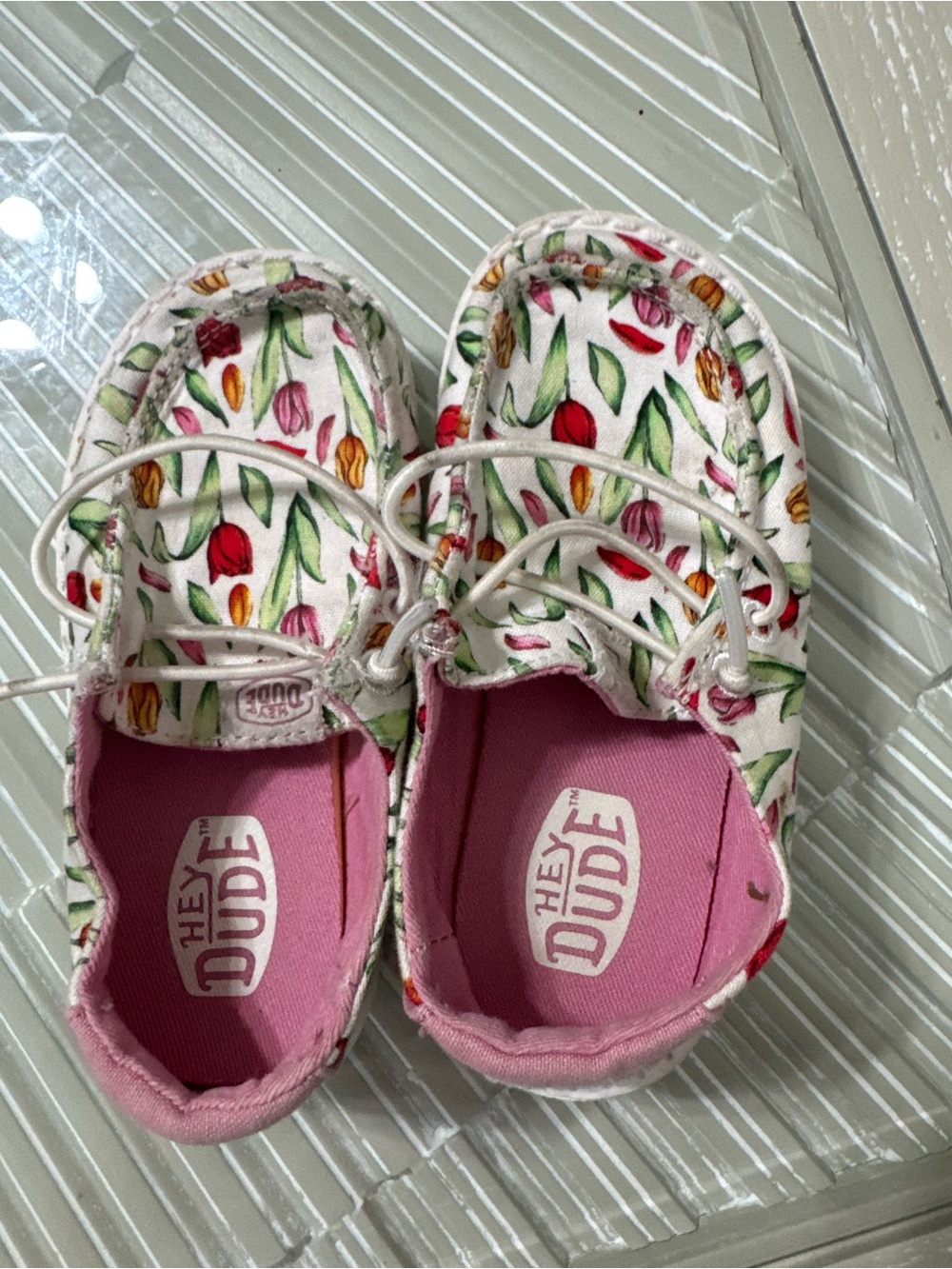 Hey Dude Kids Floral Slip-On Moccasins in Pink, Red, Yellow and Green 8C